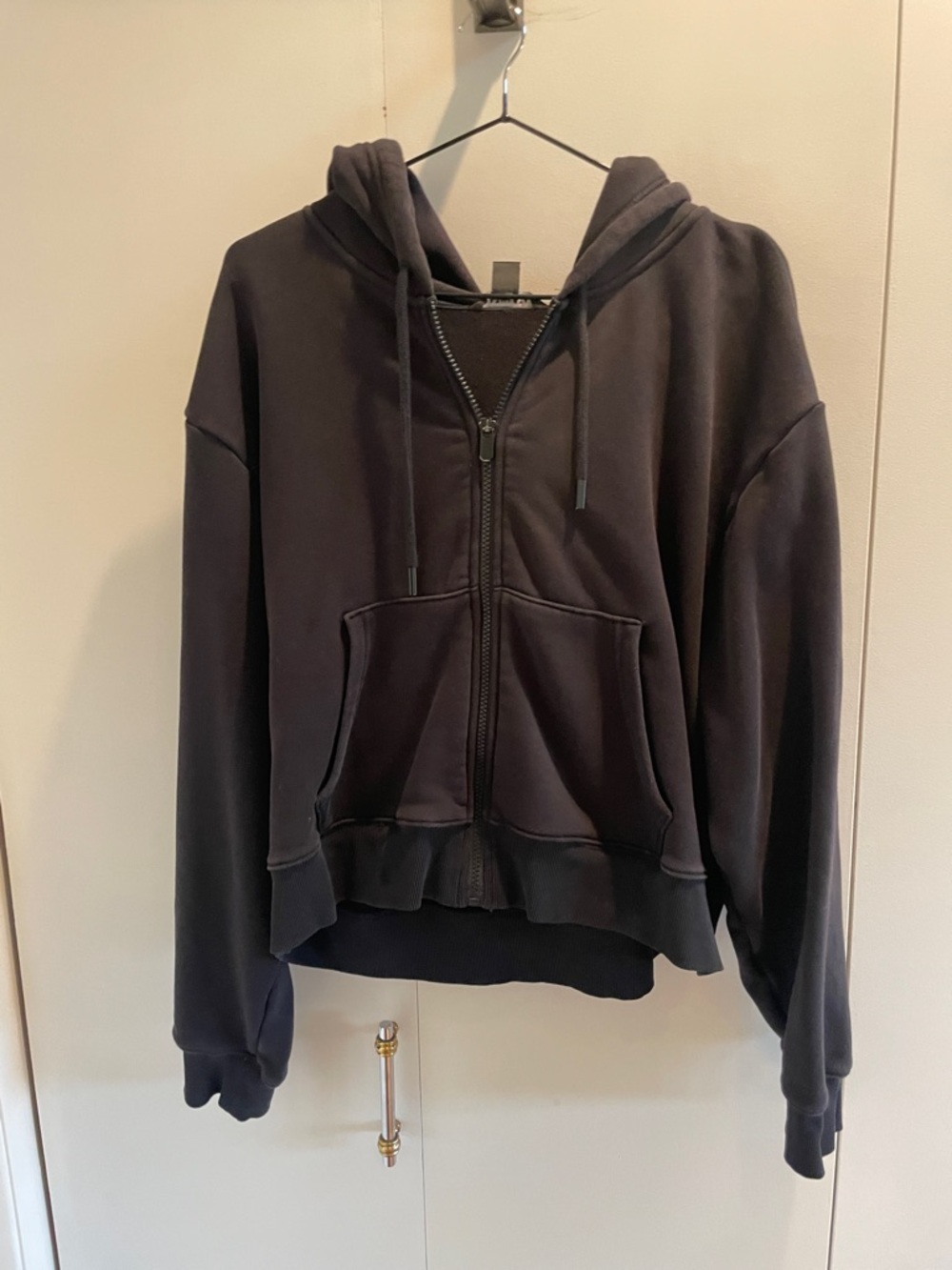 Athleta Black Full-Zip Hooded Sweatshirt slightly cropped